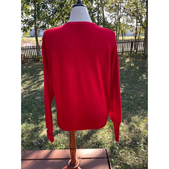 Vintage Izod Red Cardigan Sweater M Acrylic U.S.A. Woman Missing Button - Picture 8 of 10